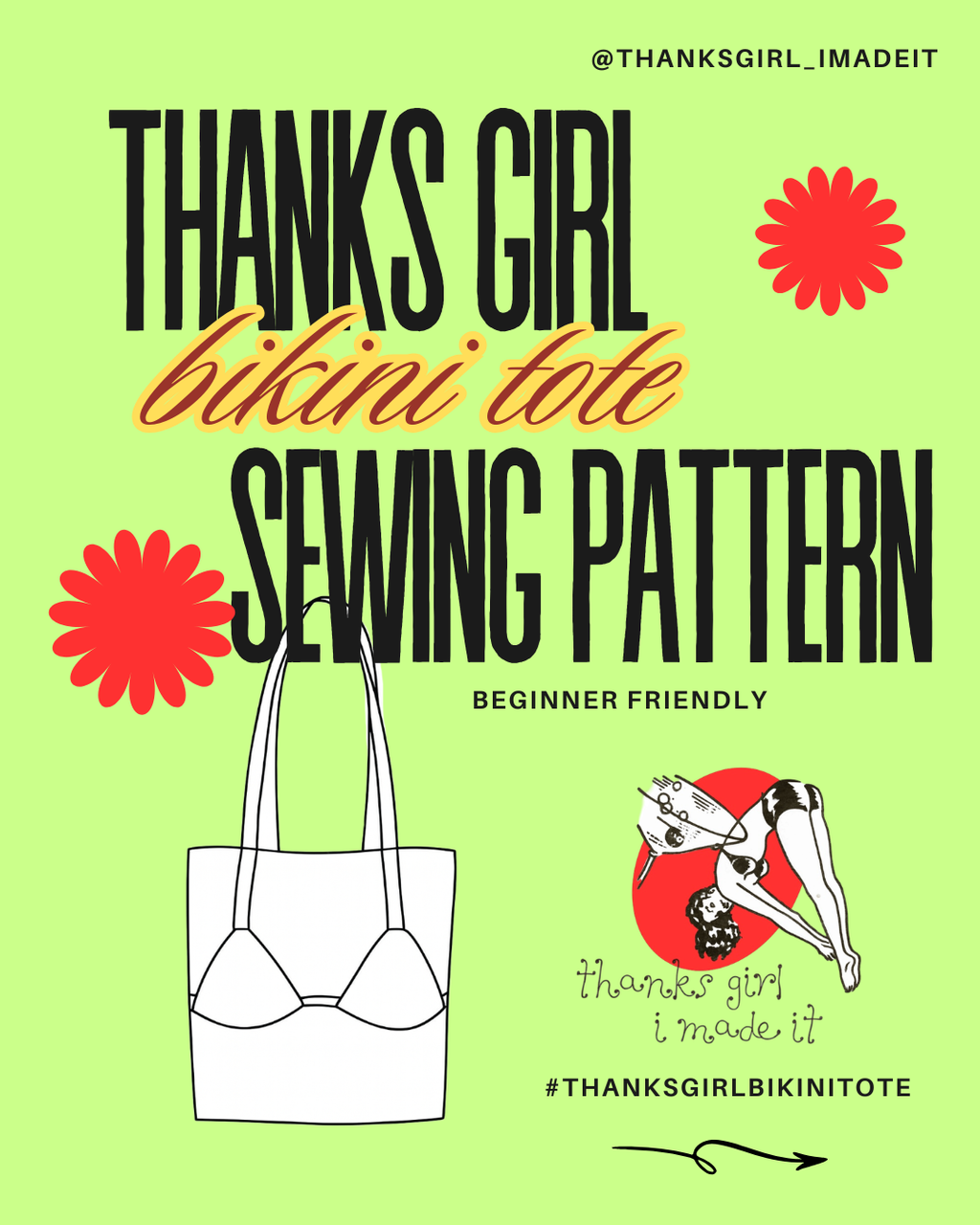 THANKS GIRL BIKINI TOTE SEWING PATTERN