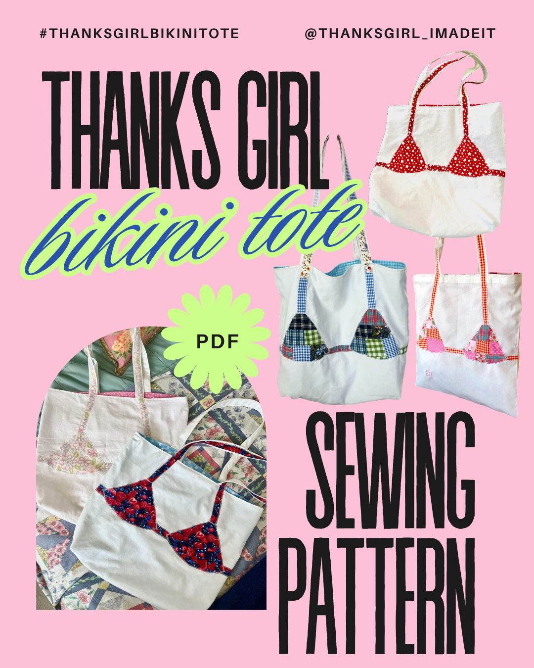 THANKS GIRL BIKINI TOTE SEWING PATTERN