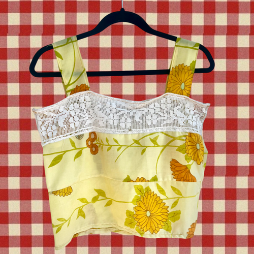 70s Yellow Floral and Lace Tank
