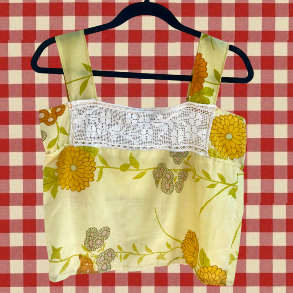 70s Yellow Floral and Lace Tank