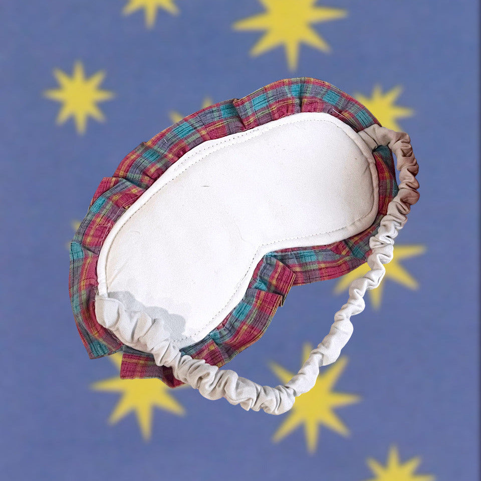 Embroidered Dove Eye Mask with Plaid Ruffle