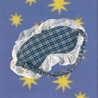 Blue Plaid with Eyelet Lace Ruffle Eye Mask