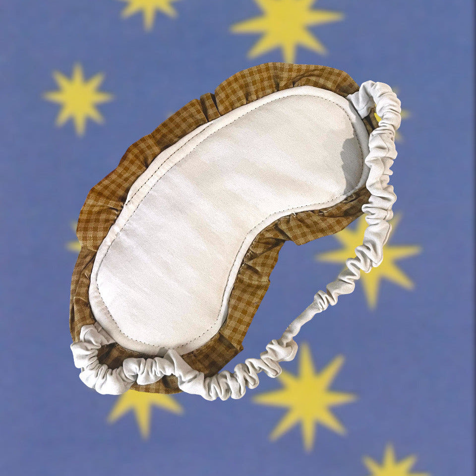 Embroidered Deer Eye Mask with Brown Plaid Ruffle