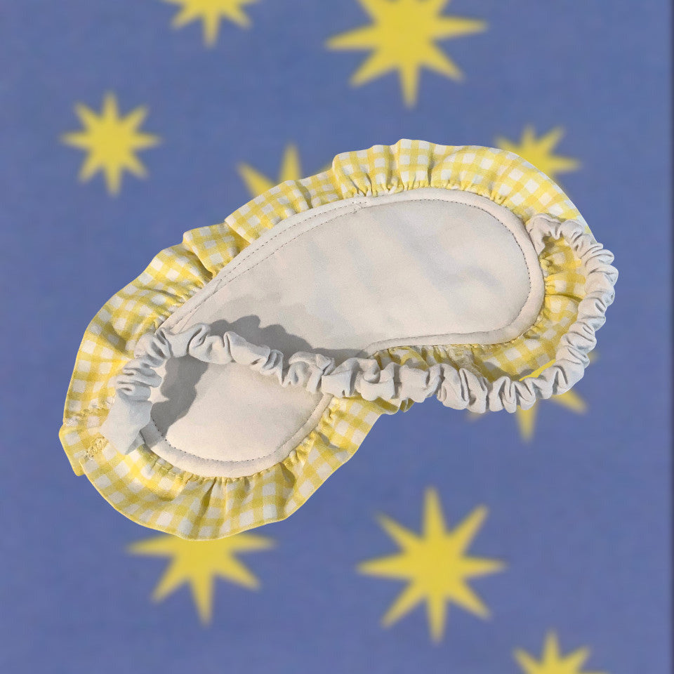 Embroidered Lamb Eye Mask with Yellow Gingham Ruffle