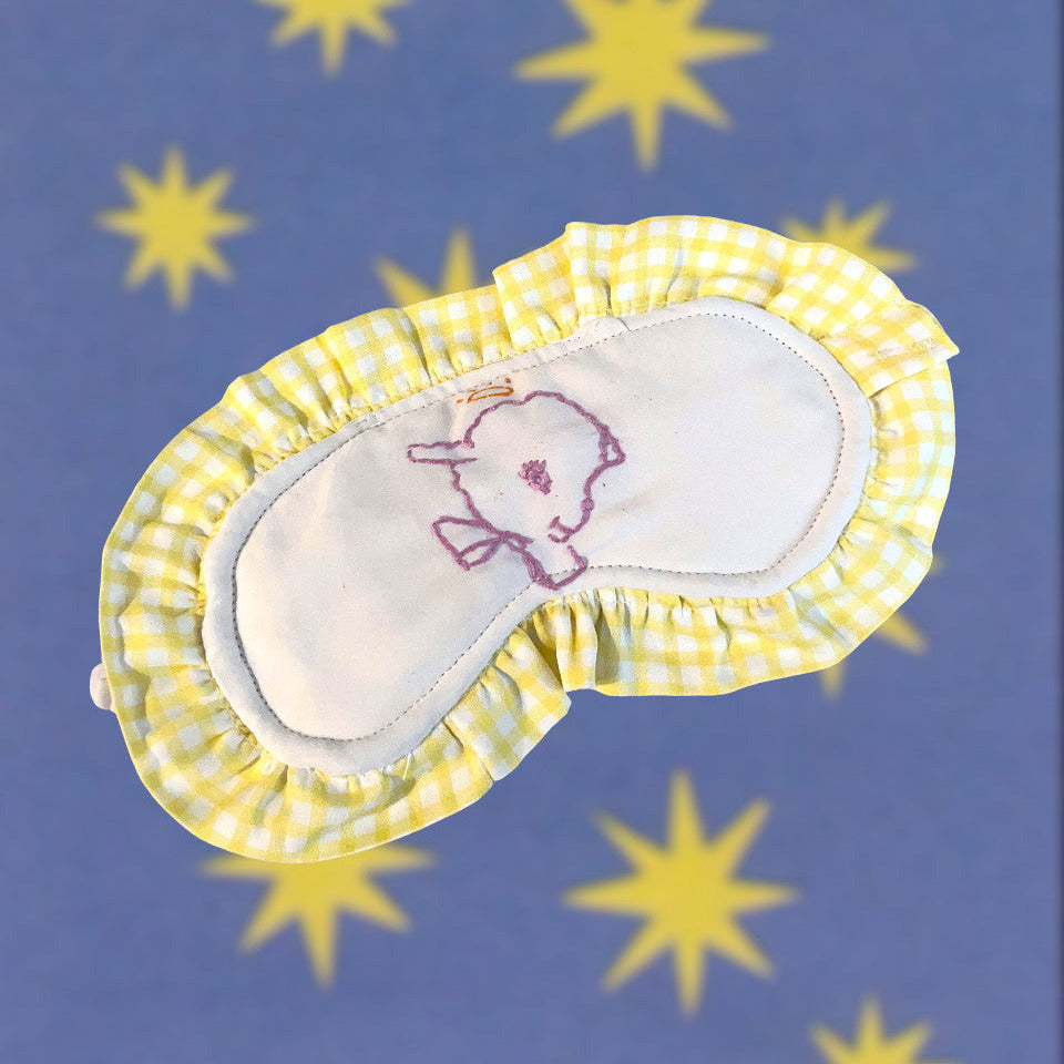 Embroidered Lamb Eye Mask with Yellow Gingham Ruffle