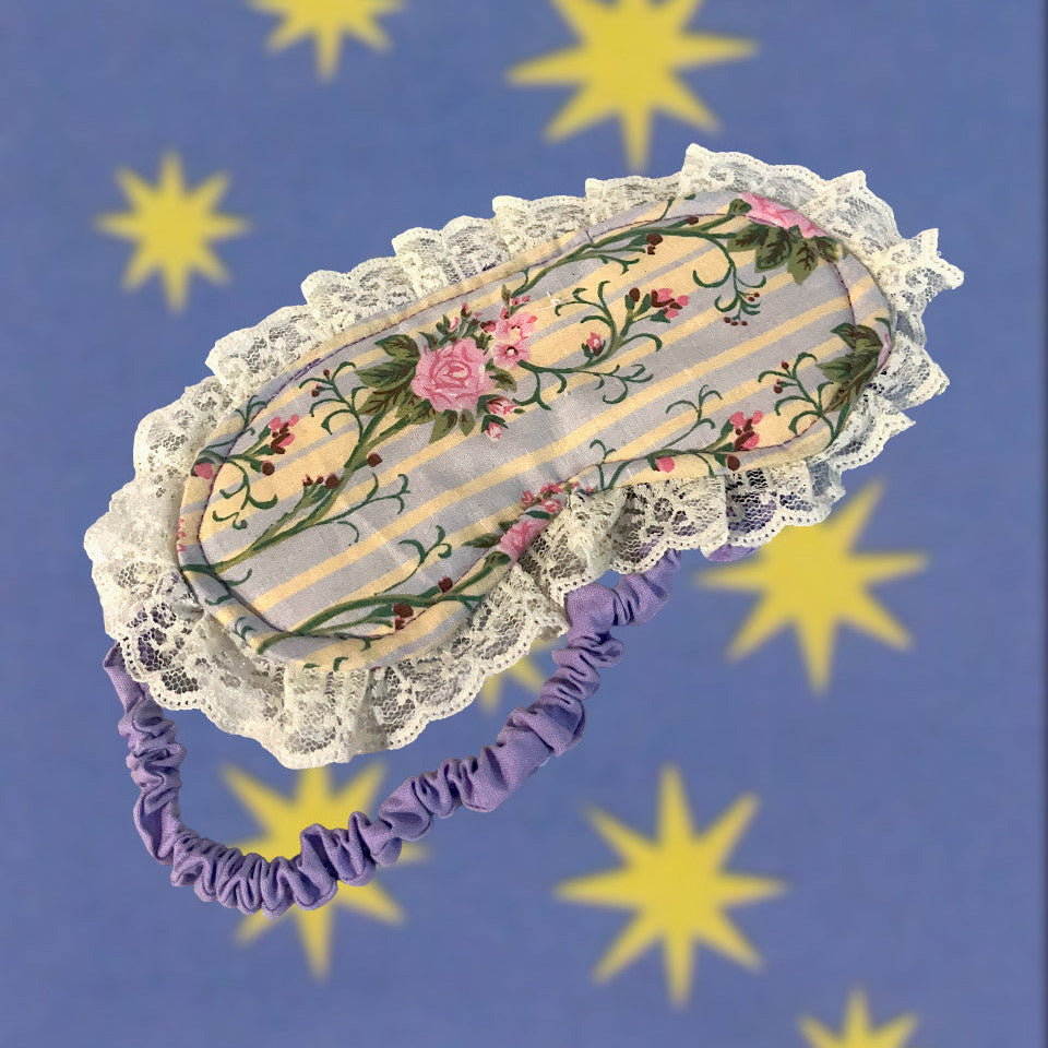 Whimsical Floral Eye Mask with Lace Ruffle